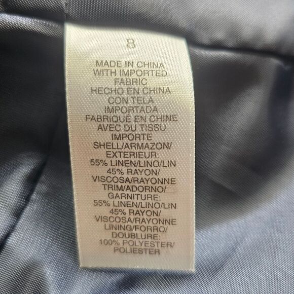 Liz Claiborne Linen Blend Jacket Sz 8 Navy Embroidered Floral Lightweight - Picture 10 of 14